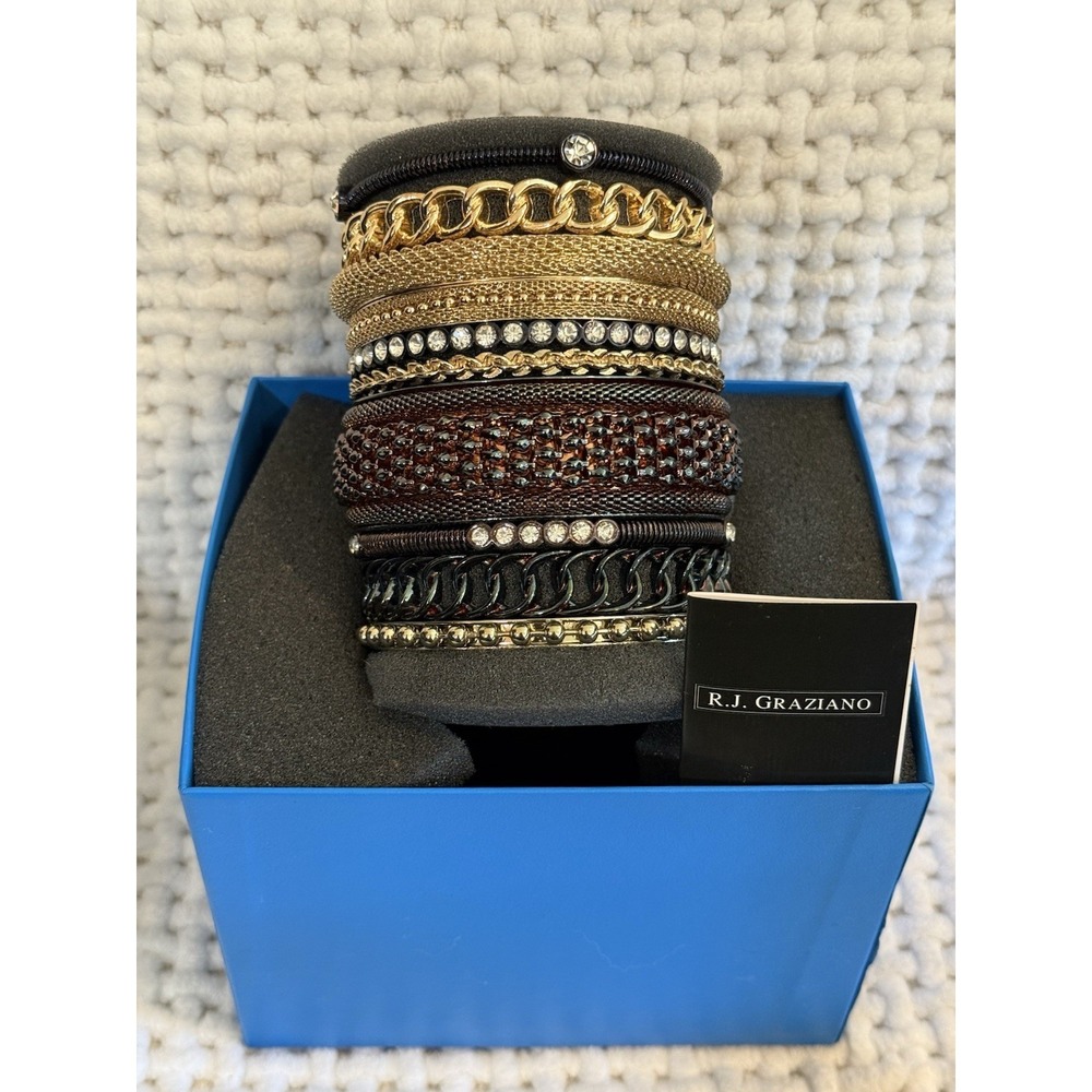 R.J. Graziano Multi-Row Statement Cuff Bracelet Gold & Crystal Accents NIB
